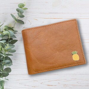 Personalisierte Ananas Design Tan Echtleder Brieftasche mit optionaler gravierter Geschenkbox
