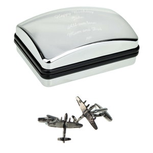 English Made Lancaster Bomber Pewter Cufflinks in Optional Personalised Cufflink Box