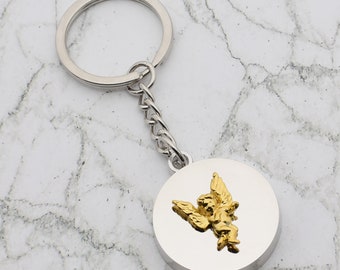 Golden Cherub Design with special Personalised Engraved message Keyring