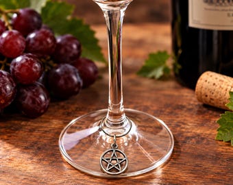 English Made Pewter Pentacle Wine Glass Charm Presented in Velvet Pouch