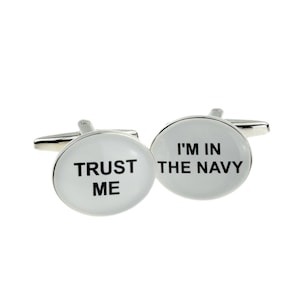 Trust me I&#39;m in the Navy Cufflinks in personalised cufflink box