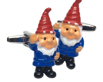 Gnome Garden Ornament Design Cufflinks in Personalised Cufflink Box
