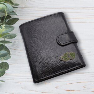 Cartera de cuero genuino negra con diseño de tanque de la Primera Guerra Mundial personalizada con texto propio