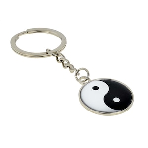 Yin & Yang Design Silver Keyring with Engraved Message on the Back