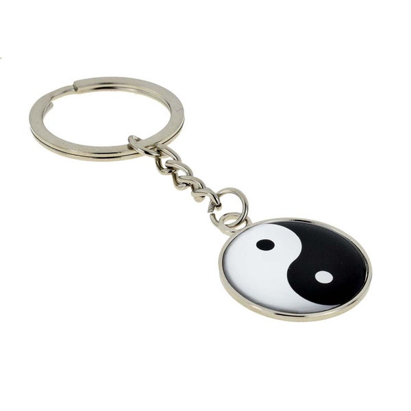 Yin & Yang Design Silver Keyring avec message gravé sur le dos