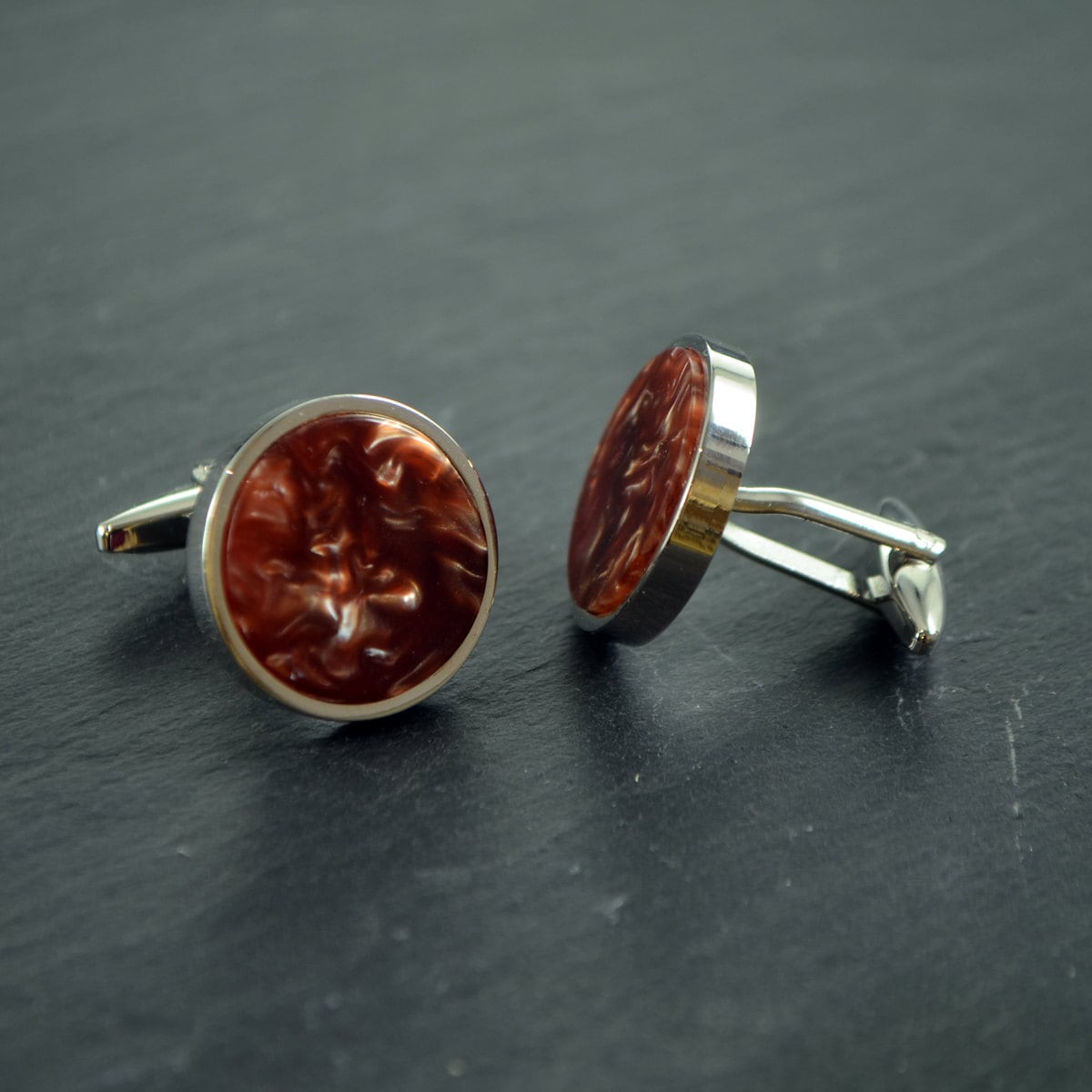 Image of Amber Vortex Mottled Design Hand Set Cufflinks in Personalised Cufflink Box