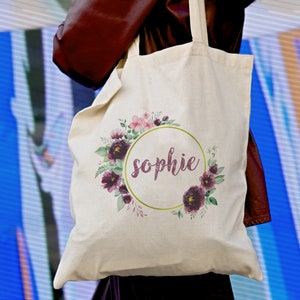 Personalised with Name Flowery Design Tote Bag | Great Gift for Her Sister Mum Christmas Birthday Gift