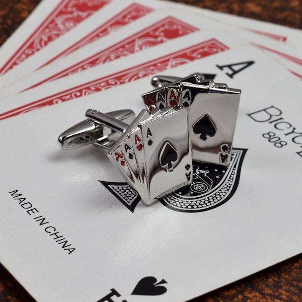 High Polished Four Aces Design Cufflinks in Personalised Cufflinks Box