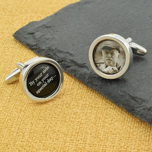 Personalise with Photo and your own text Cufflinks, in personalised cufflink box Great Gift for the Groom on the special day!