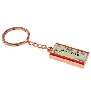 Personalised Travel Ticket Style Rose Gold Plated Keyring