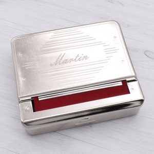 Macchina automatica per arrotolare sigarette in argento lucido, personalizzata con nome o iniziali, con scatola