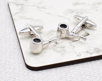 Semi Bent Pipe Cufflinks in a Personalised Cufflink Box