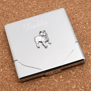 British Bulldog Design Personalised Engraved High Polish Chrome Finish Cigarette Case Holds Up To 10 King size Hinged Flip Front