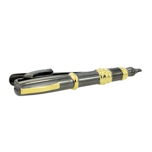 Two Tone Gunmetal and Gold Fountain Pen Tie Clip Design in personalised box