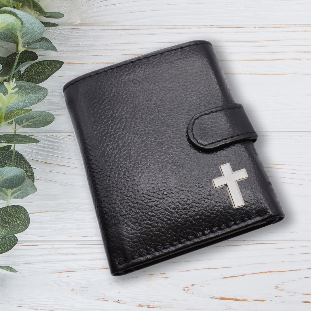 Personalised With Own Text White Cross Design Black Genuine