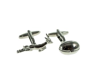 South Africa - Springbok and Rugby Ball Mixed Pair of Cufflinks in Personalised Cufflink Box