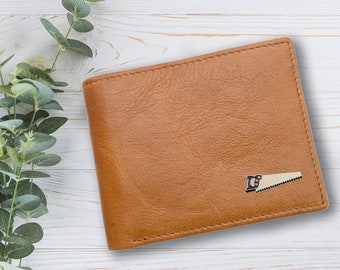 Personalised Saw Design Tan Genuine Leather Wallet with Optional Engraved gift box