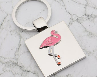 Beautiful Pink Flamingo Design with special Personalised Engraved message Keyring