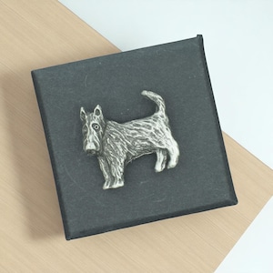 English Handmade Pewter Scottie Dog Lapel Pin Badge Presented in a Box