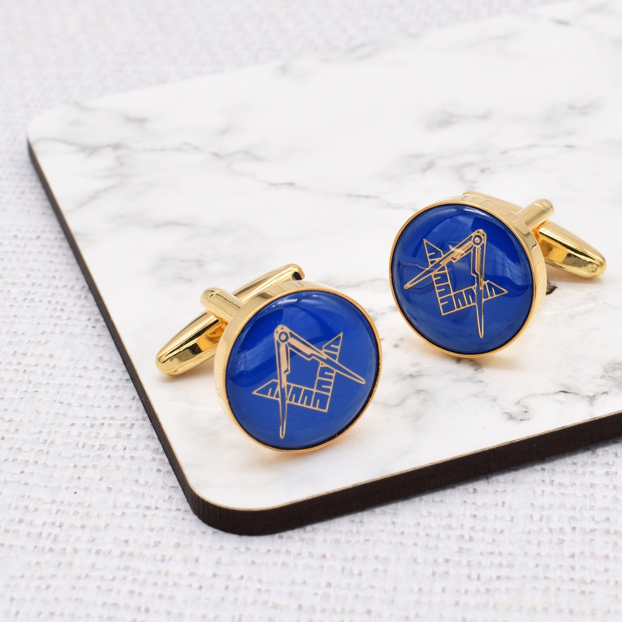 Cufflinks Massonici Blu E Oro Ovali