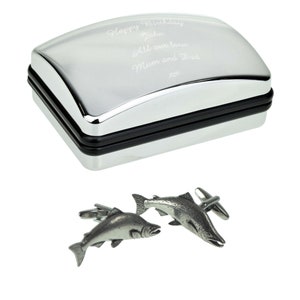 English Made Large Salmon Pewter Cufflinks in Optional Personalised Cufflink Box
