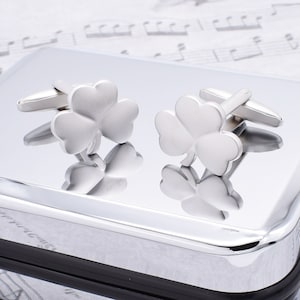 Satin Irish Shamrock Cufflinks in personalised cufflink box