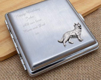 Alsatian German Shepherd Dog Design Personalised Engraved Brushed Metal King Size Cigarette Case