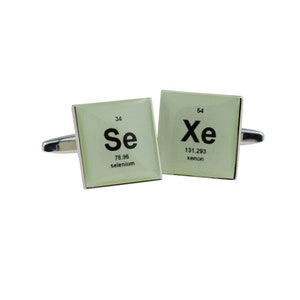 Retro Periodic Table SeXe Design Cufflinks in personalised cufflink box