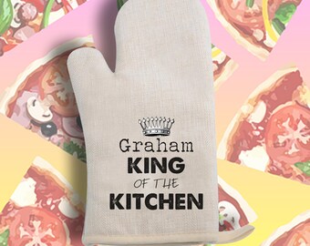 Personalised with Name King of the Kitchen Oven Glove Mitt Great gift for the Cook!