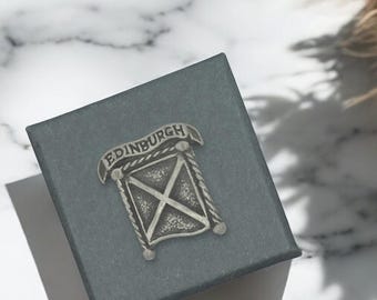 English Handmade Pewter Edinburgh Scottish Flag Lapel Pin Badge Presented in a Box