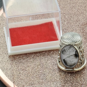 Personalised with Photo Thimble in small display case.