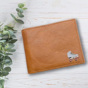 Personalisierte Retro Rollschuh Design Tan Echtleder Brieftasche mit optionaler gravierter Geschenkbox