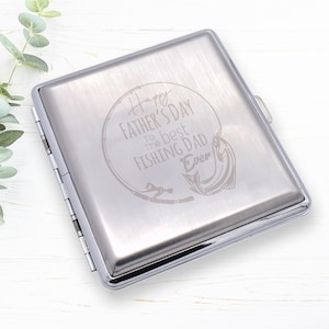 Happy Fathers Day Fishing Design Engraved Brushed Metal King Size Cigarette Case