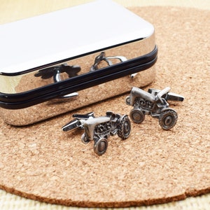 English Made Pewter Vintage Tractor Farmer Farming Design Cufflinks in Personalised Cufflink Box