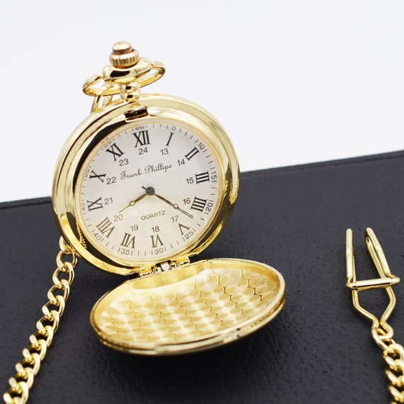 Orologio Da Tasca ECSiNG Vintage - Numeri Romani Argento - Con Catena 40cm - Quarzo - Foto 3