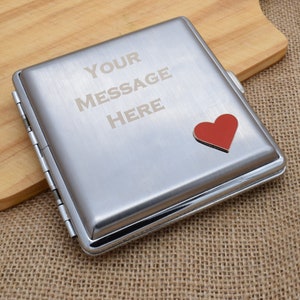 Red Heart Design Personalised Engraved Brushed Metal King Size Cigarette Case