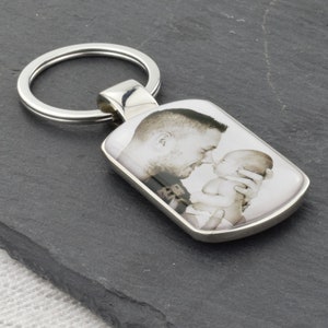 Personalised with photo or picture Silver Keyring with optional engraving on back.
