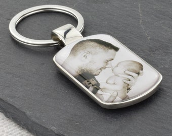 Personalised with photo or picture Silver Keyring with optional engraving on back.