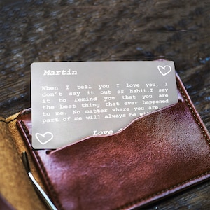 Tarjeta de metal personalizada con diseño "Cuando te digo que te amo" / Bellamente grabada / Recuerdo