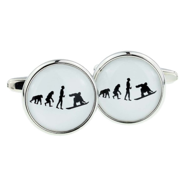 Evolution of a Snowboarder Design Cufflinks in Personalised Cufflink Box