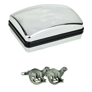 Otter Animal English Pewter Cufflinks in Optional Personalised Cufflink Box