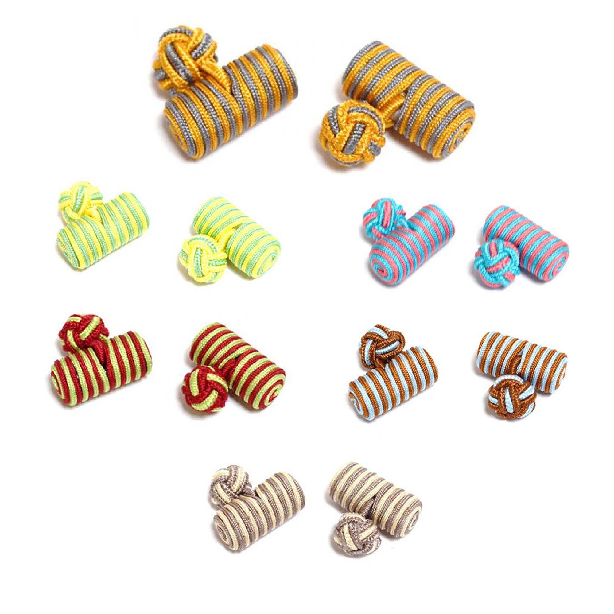 Green & Red Stripe Barrel Style Silk Knot Cufflinks Green & Red Stripe Barrel Style Silk Knot Cufflinks