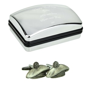 Scottish Flat Cap Pewter Cufflinks in Optional Personalised Cufflink Box