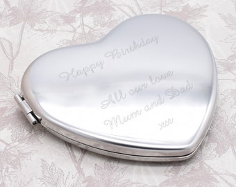 Beautiful Heart Shaped Handbag Mirror with Engraved Message on the Front