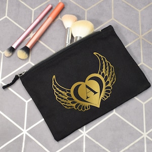 Heart With Wings | Personalised With Initial | Canvas Accessory Bag