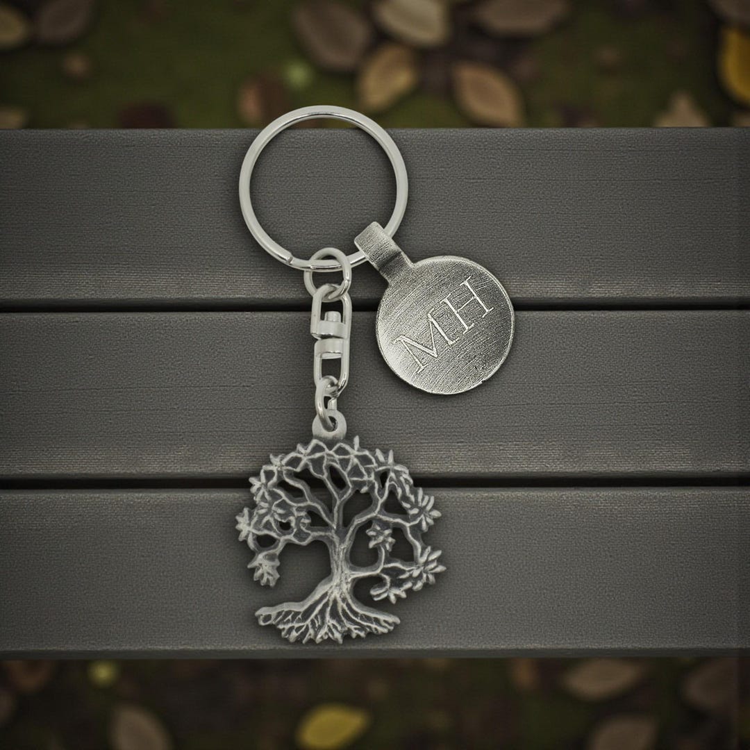 Tree Keyring Personalised English Made Pewter Tree of Life Keyring Presented in ...