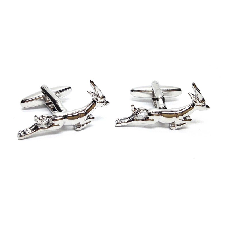 South Africa Springbok Design Rhodium Plated Cufflinks in Personalised Cufflink Box