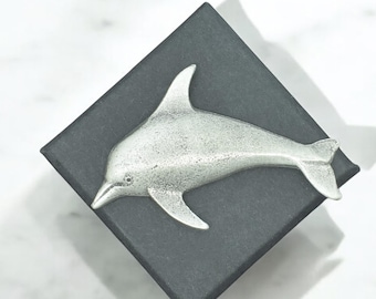 English Handmade Pewter Dolphin Lapel Pin Badge Presented in a Box