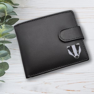 Cartera de cuero genuino negra con diseño de tejón personalizado con caja de regalo grabada opcional