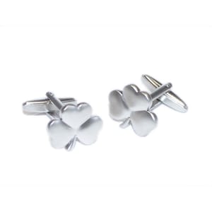 Brushed Finish Irish Clover Cufflinks in Personalised Cufflink Box